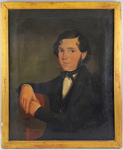 AMERICAN SCHOOL (19th Century,), Portrait of a seated man., Oil on canvas, 29" x 23.5". Framed 32" x: AMERICAN SCHOOL19th CenturyPortrait of a seated man. Unsigned.Oil on canvas, 29" x 23.5". Framed 32" x 26.25".