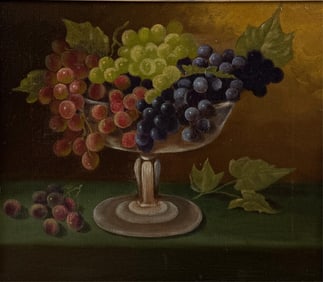 AMERICAN SCHOOL (Late 19th Century,), Still life of grapes in a compote., Oil on canvas, 12" x 14".