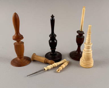 FIVE CANDLE PICKWICKS 19th Century Heights from 2" to 4".: FIVE CANDLE PICKWICKS19th CenturyWood and ivory.Heights from 2" to 4". Provenance:William Dixon Collection.