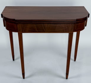 HEPPLEWHITE MAHOGANY CARD TABLE Late 18th Century Height 28". Width 34.75". Depth 17".