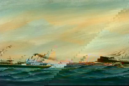 PAINTING OF THE S.S. "MONTEBELLO" 19th Century Oil on canvas, 17" x 26". Framed 23" x 30".