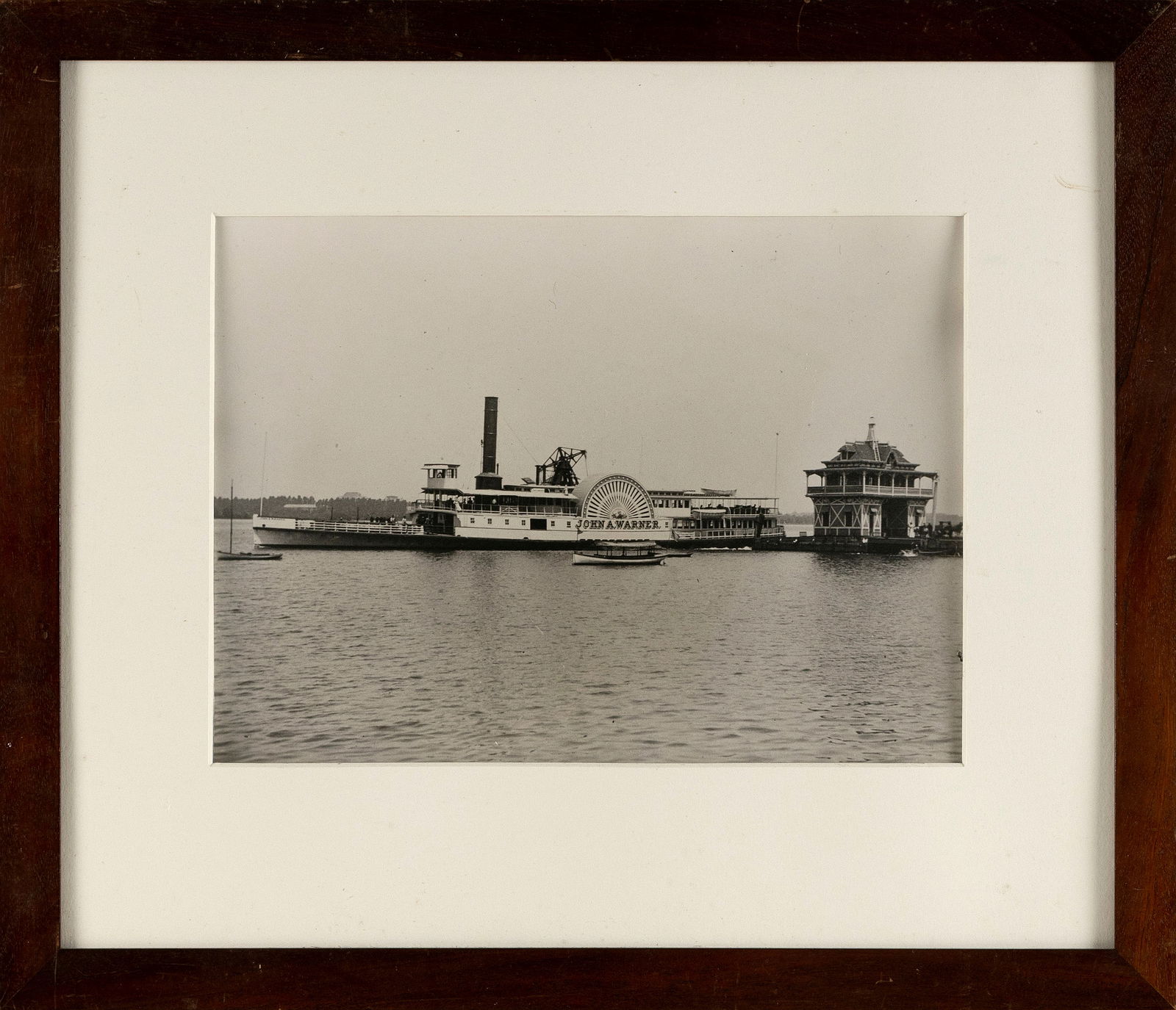 PHOTOGRAPH OF THE SIDEWHEEL STEAMSHIP "JOHN A. WARNER" 20th Century 10" x 13.25" sight. Framed 18" x: PHOTOGRAPH OF THE SIDEWHEEL STEAMSHIP "JOHN A. WARNER"20th CenturyUnsigned.10" x 13.25" sight. Framed 18" x 21".