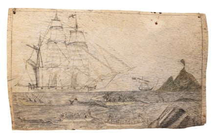 SCRIMSHAW PANBONE PANEL 19th Century 9" x 14.75".