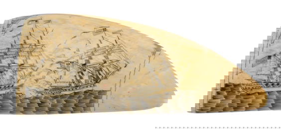 VIGNETTE ENGRAVER SCRIMSHAW WHALE'S TOOTH Mid-19th Century Length 6.75".