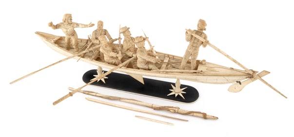 WHALEBONE MODEL OF A MANNED WHALE BOAT Probably America, Late 19th/Early 20th Century Height approx.