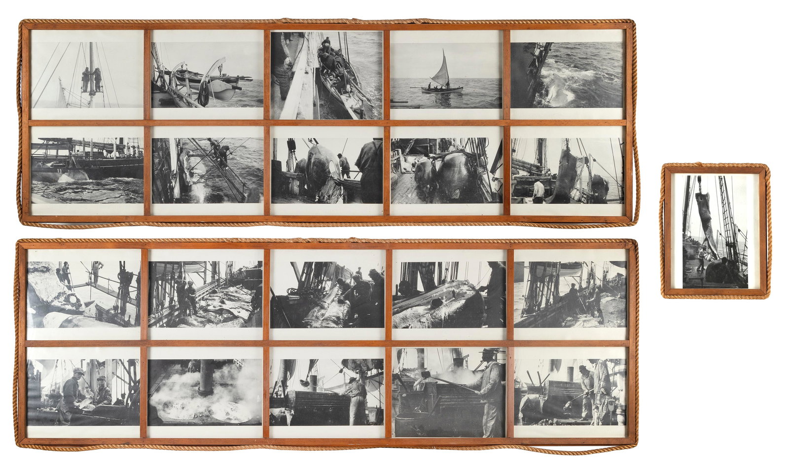 WILLIAM HENRY TRIPP (Massachusetts, 1880-1959), Collection of 21 photographs taken aboard the: WILLIAM HENRY TRIPP Massachusetts, 1880-1959 Collection of 21 photographs taken aboard the whaling schooner John R. Manta, depicting various stages of whale capture and processing. The images were inc