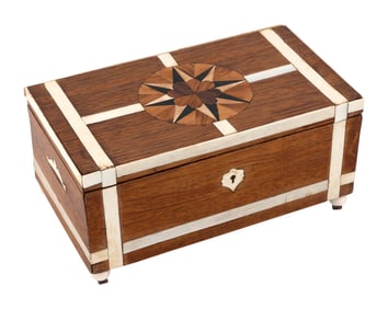 INLAID FIGURED WOOD BOX America, 19th Century Height 4.5". Width 9.75". Depth 5.5".