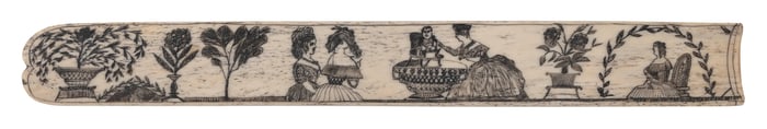 SCRIMSHAW WHALEBONE PANEL First Half of the 19th Century Length 14.75".