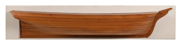 MOUNTED BUILDER'S HALF HULL MODEL OF A LARGE SAILING VESSEL, POSSIBLY A WHALESHIP 19th Century