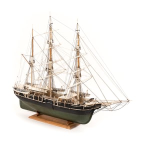 CASED MODEL OF THE NANTUCKET WHALING BARK "OAK" Early 20th Century Case height 28.5". Length 35".