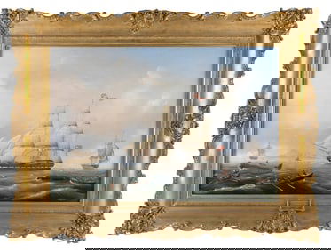 CARL JUSTUS HARMEN FEDELER (Germany, 1799-1858), Whaling in the South Seas., Oil on canvas, 24.5" x