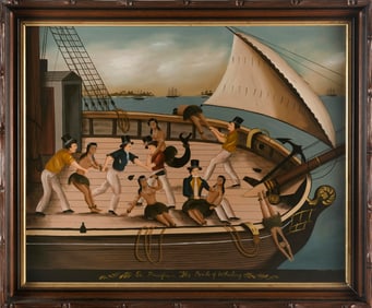 RALPH EUGENE CAHOON, JR. (Massachusetts, 1910-1982), "So. Pacific - The Perils of Whaling"., Oil on