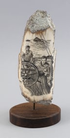 MARTIN BANDY ENGRAVED PETRIFIED WALRUS TUSK 20th Century Height 9".