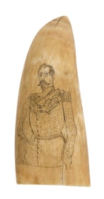 SCRIMSHAW WHALE'S TOOTH WITH PORTRAIT 19th Century Length 4.25".