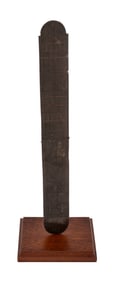 SCRIMSHAW BALEEN BUSK, Circa 1840 Length 14.75". On custom wood stand.