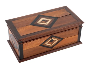 INLAID BOX MADE BY CAPTAIN JOHN C. HAMBLIN Circa 1871 Height 4". Width 10.5". Depth 5.5".