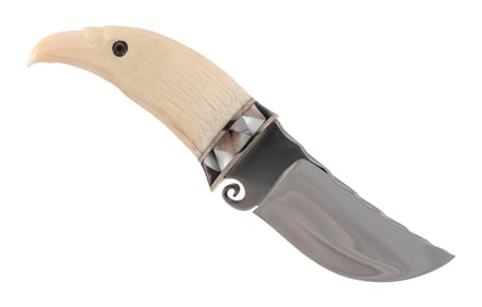* LLOYD HALE CUSTOM FIXED BLADE KNIFE WITH WHALE'S TOOTH GRIP Pulaski, Tennessee, Contemporary Total