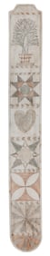 POLYCHROME SCRIMSHAW WHALEBONE BUSK WITH BOLD DECORATION 19th Century Length 13.25".