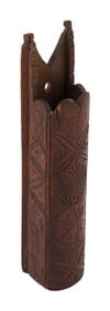 SCARCE CARVED WALNUT PIPEBOX WITH WHALING MOTIFS, Circa 1830 Height 10.25". Width 2.25". Depth