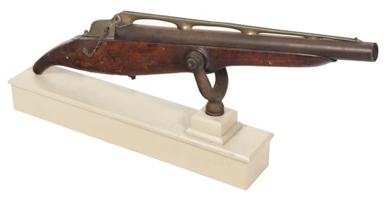 RARE SIGNED GREENER BOW GUN 19th Century Height on stand 22". Length on stand 53".