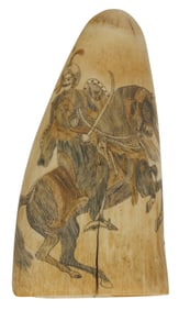 POLYCHROME SCRIMSHAW WHALE'S TOOTH PERTAINING TO SOUTH AMERICAN INDEPENDENCE 19th Century Length 6".