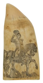 SCRIMSHAW WHALE'S TOOTH WITH FIGURAL PORTRAITS 19th Century Length 5.75".