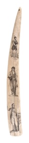 SCRIMSHAW WALRUS TUSK WITH FIGURAL PORTRAITS 19th Century Length 21".
