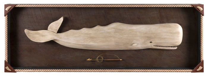 UNUSUAL ROGER MITCHELL WHITE SPERM WHALE SHADOW BOX Massachusetts, Contemporary Height 19". Width