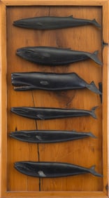 SIX W. PRATT WHALE SILHOUETTES 20th Century Board 22.75" x 12.5".