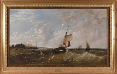 JAMES MEADOWS, SR. (United Kingdom, 1798-1864), Shipping on rough seas., Oil on canvas, 24" x 42".
