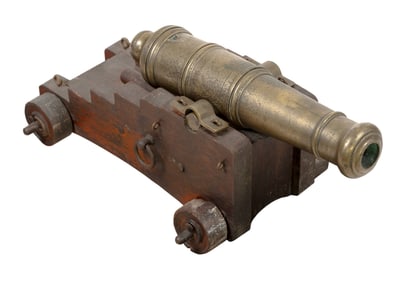 BRONZE CANNON 19th Century Length of cannon 20.5". Total length 28.5".