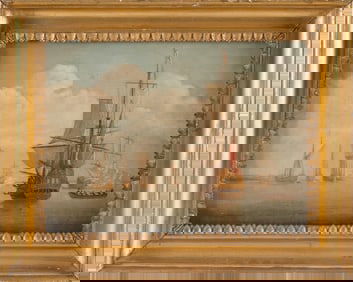 CONTINENTAL SCHOOL (19th Century,), A naval battle., Oil on canvas, 12.75" x 16". Framed 16.25" x