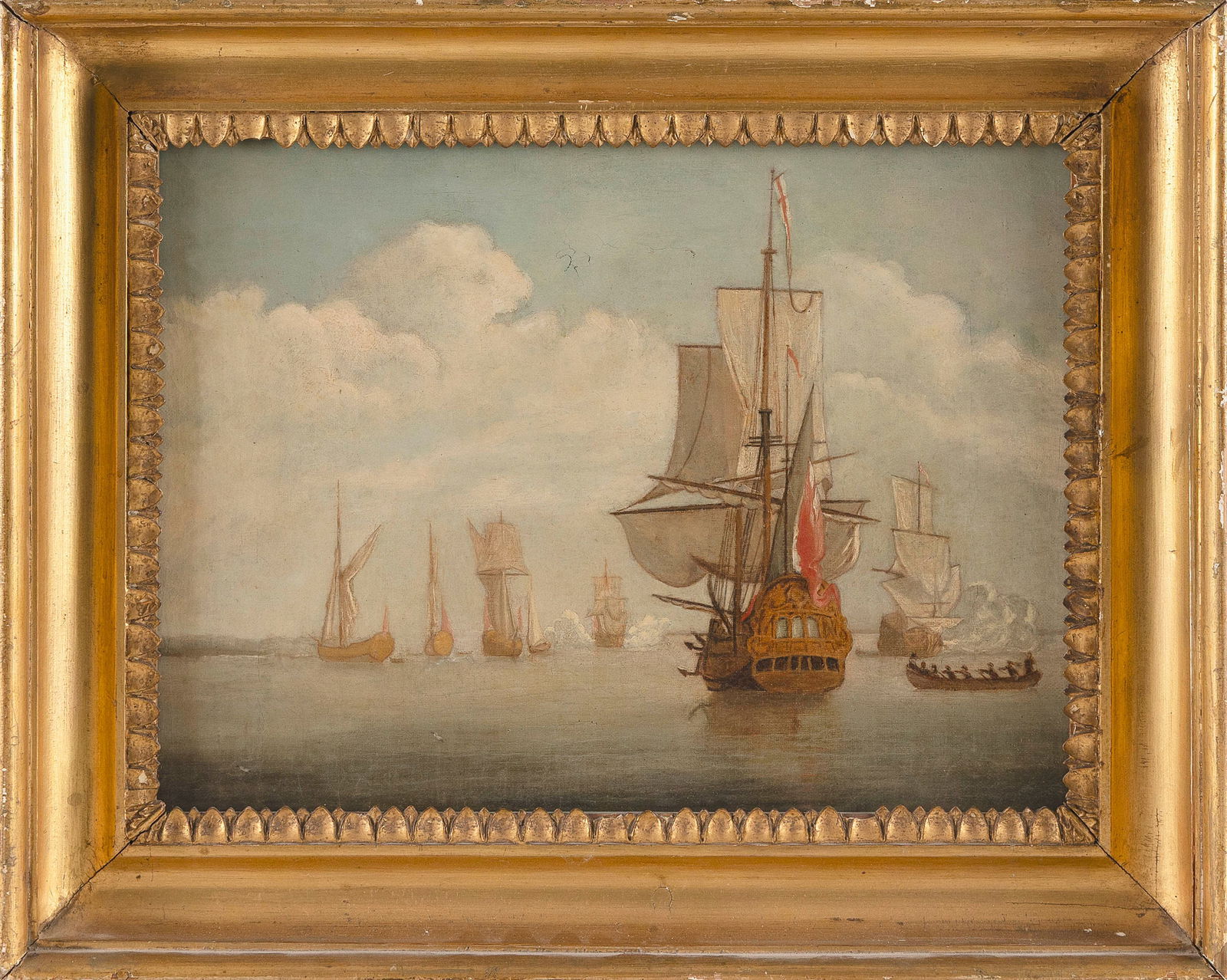 CONTINENTAL SCHOOL (19th Century,), A naval battle., Oil on canvas, 12.75" x 16". Framed 16.25" x (1 of 2)