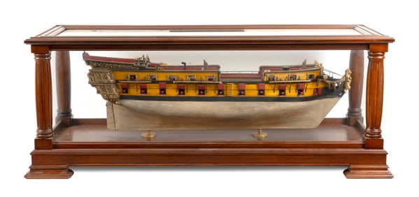 CASED ADMIRALTY-STYLE MODEL 20th Century Case height 19.5". Length approx. 50". Width 18".