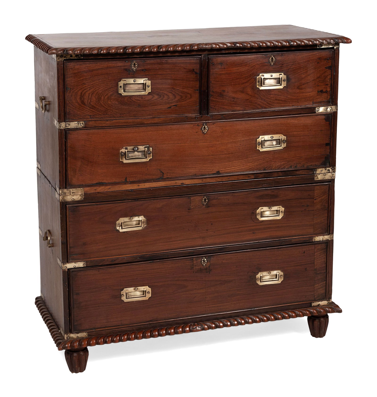 TWO-PART BRASS-BOUND ROSEWOOD CAMPAIGN CHEST England, 19th Century Height 40.5". Width 38". Depth (1 of 3)