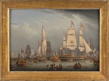ROBERT SALMON (Massachusetts, 1775-1844), "Celebration at an English Port", depicting a historically