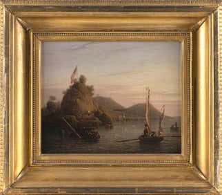 ROBERT SALMON (Massachusetts, 1775-1844), "Scene at Squantan"., Oil on artist board, 10" x 12.5".