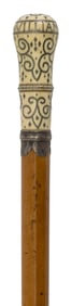 CANE WITH PIQUE HANDLE 17th Century Length 35.25".