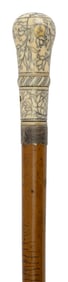 CANE WITH PIQUE AND INLAID SILVER HANDLE 17th/18th Century Length 34.75".
