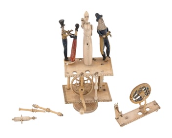 NAPOLEONIC PRISONER-OF-WAR CARVED AND POLYCHROMED BONE SPINNING JENNY Early 19th Century Height