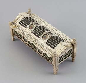 NAPOLEONIC PRISONER-OF-WAR CARVED BONE GAMES BOX CONTAINING A FULL COMPLEMENT OF GAMES Early 19th