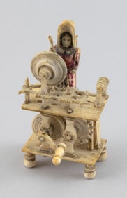 NAPOLEONIC PRISONER-OF-WAR CARVED BONE SPINNING JENNY Early 19th Century Height 4".