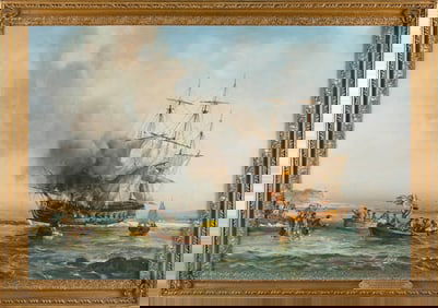 LESLIE ARTHUR WILCOX (United Kingdom, 1904-1982), "The British Frigate Actaeon Destroyed in