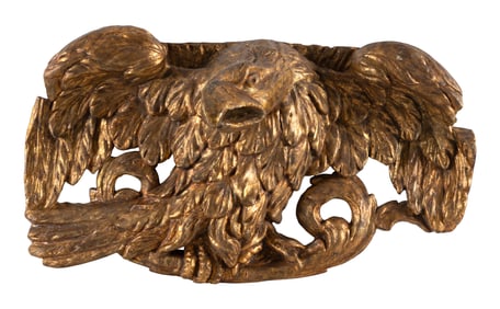 CARVED AND GILDED EAGLE PLAQUE 19th Century Height 15". Length 25.75".