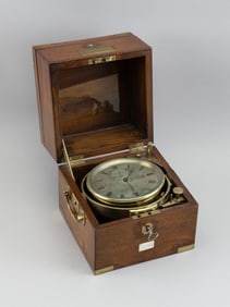 JOHN POOLE CHRONOMETER London, 19th Century Crystal diameter 5.25". Case height 7.75". Width 7.25".