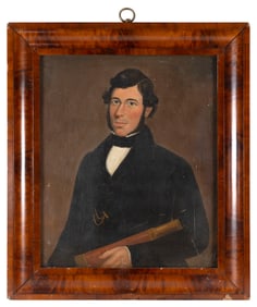 AMERICAN SCHOOL (19th Century,), Portrait of a sea captain holding a telescope., Oil on canvas, 30"