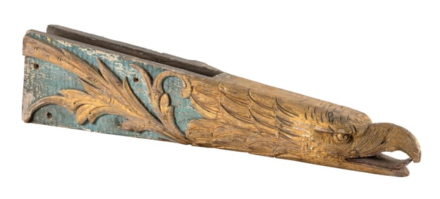 RARE CARVED AND POLYCHROMED EAGLE BILLETHEAD ATTRIBUTED TO JOHN HALEY BELLAMY Last Quarter of the