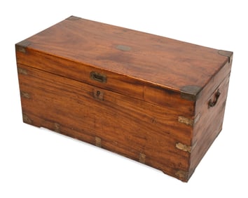 CAMPHORWOOD CAMPAIGN TRUNK 19th Century Height 20". Width 40". Depth 20.5".