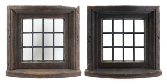 PAIR OF WINDOWS, POSSIBLY FROM THE STERN OF A VESSEL 19th Century Heights approx. 25.5". Widths