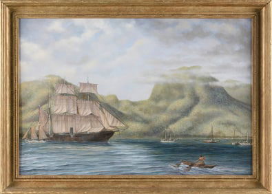 MARK GREENE (Pennsylvania/New York, 1916-1986), Union frigate U.S.S. Tuscarora., Oil on masonite,